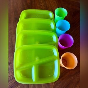 4 Target Plastic Divided Plates, 4 Tupperware 109-36 Cups. Perfect poolside ware